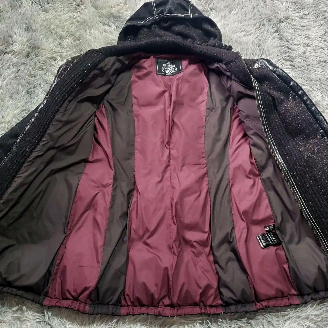 ​美品 伊太利屋 GK ダウンコート クロコ型押し ラメ 異素材 ブラック 9号