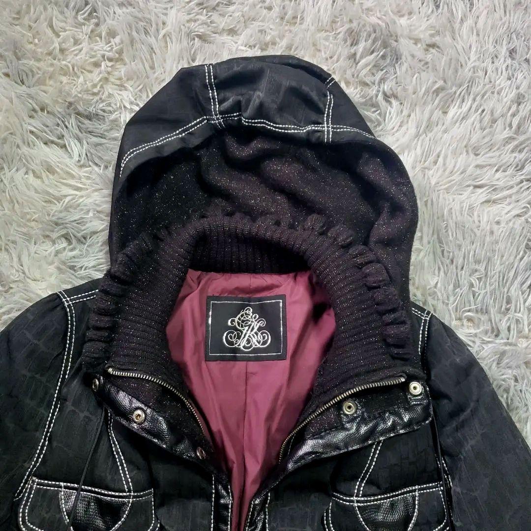 ​美品 伊太利屋 GK ダウンコート クロコ型押し ラメ 異素材 ブラック 9号