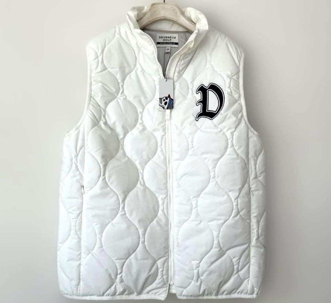 新品未使用【デヴァローゴルフ】中綿ダウンキルティング フルジップベスト（白）
