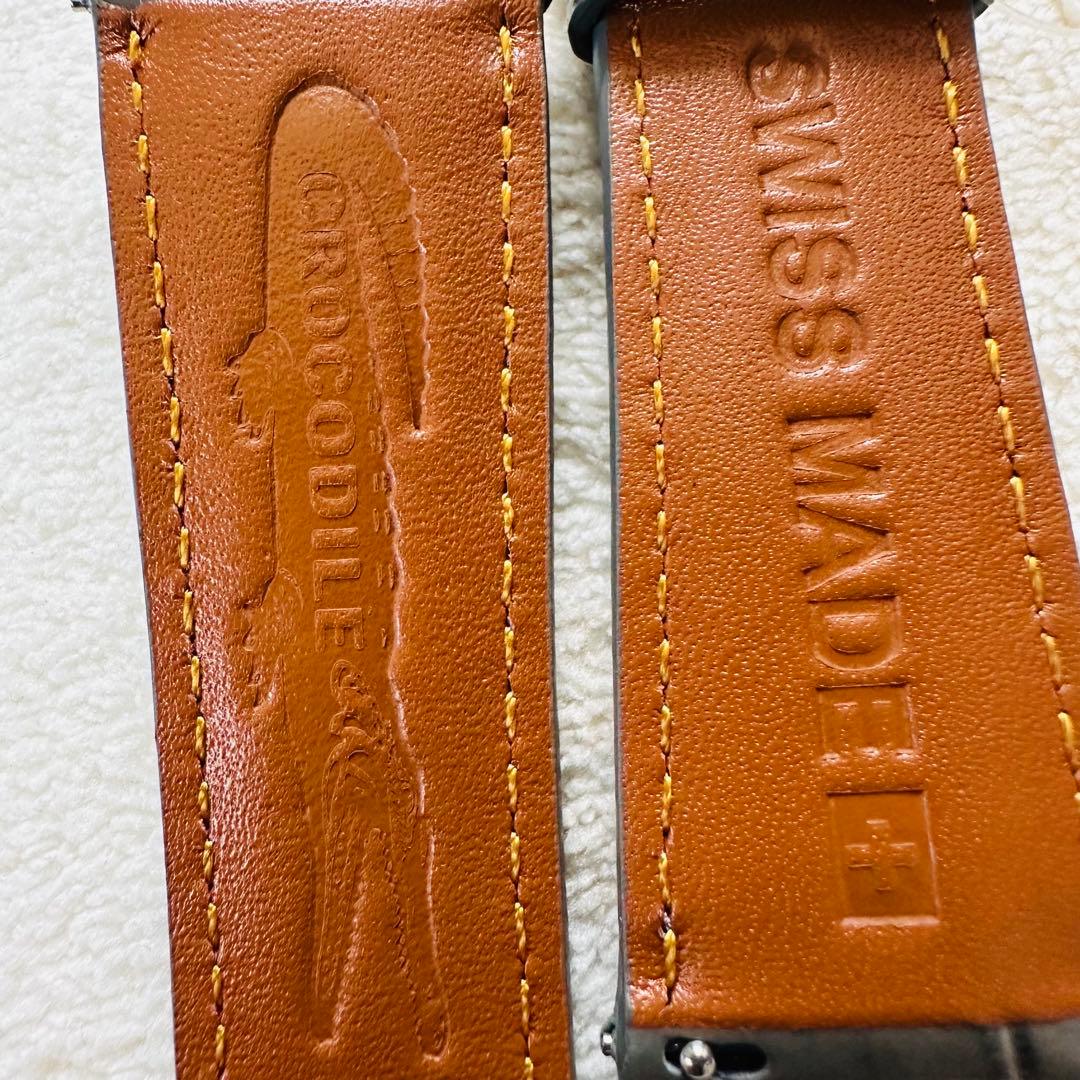 4207#22mm-18mmダークアッシュ★本物クロコダイルベルト★スイス製