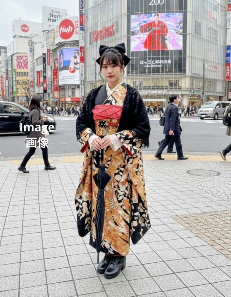 409黒しつけ付　束熨斗　落款　　正絹8点振袖フルセット成人卒業結婚式