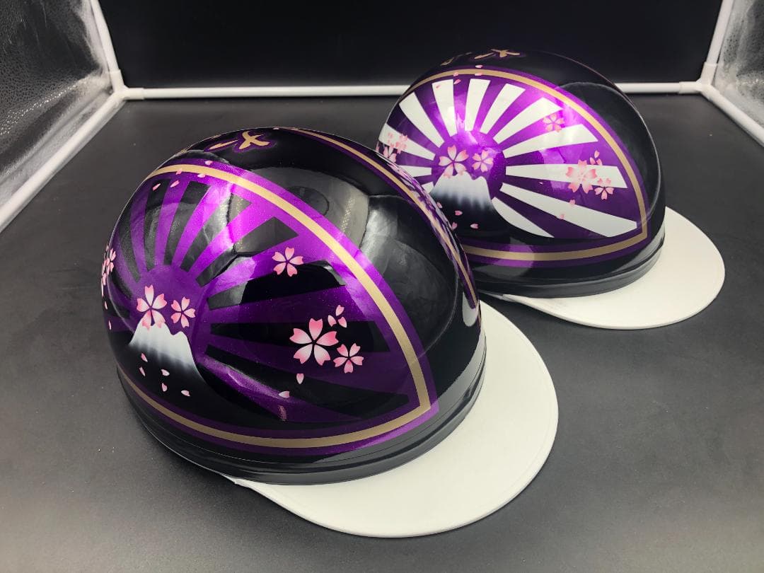 コルク半　カスタム　富士日章　三つボタン　ブラックホワイトパープルラメ　桜セット