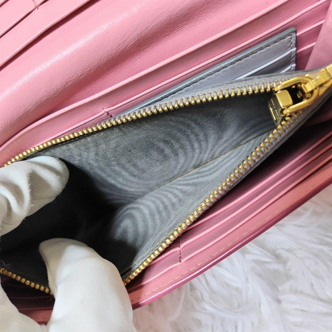 レア美品✨ミュウミュウ◇パスケース付きフラップ長財布りぼんバイカラーピンクグレー