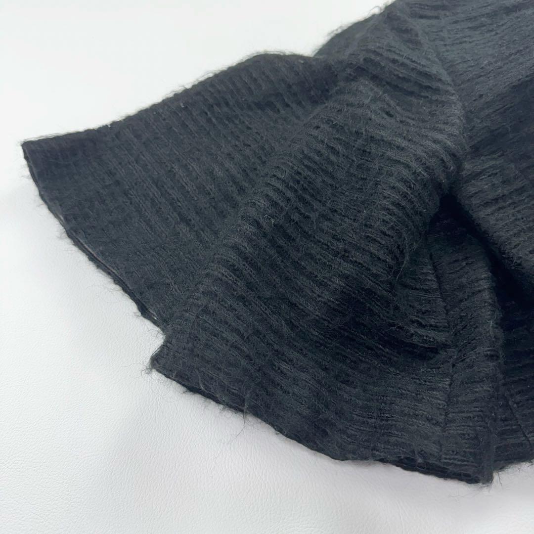 アクリス ノーカラージャケット ウール ラムナッパレザー シルク 黒 ショート丈