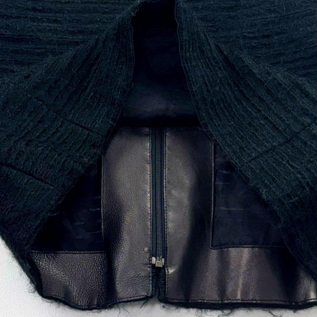 アクリス ノーカラージャケット ウール ラムナッパレザー シルク 黒 ショート丈