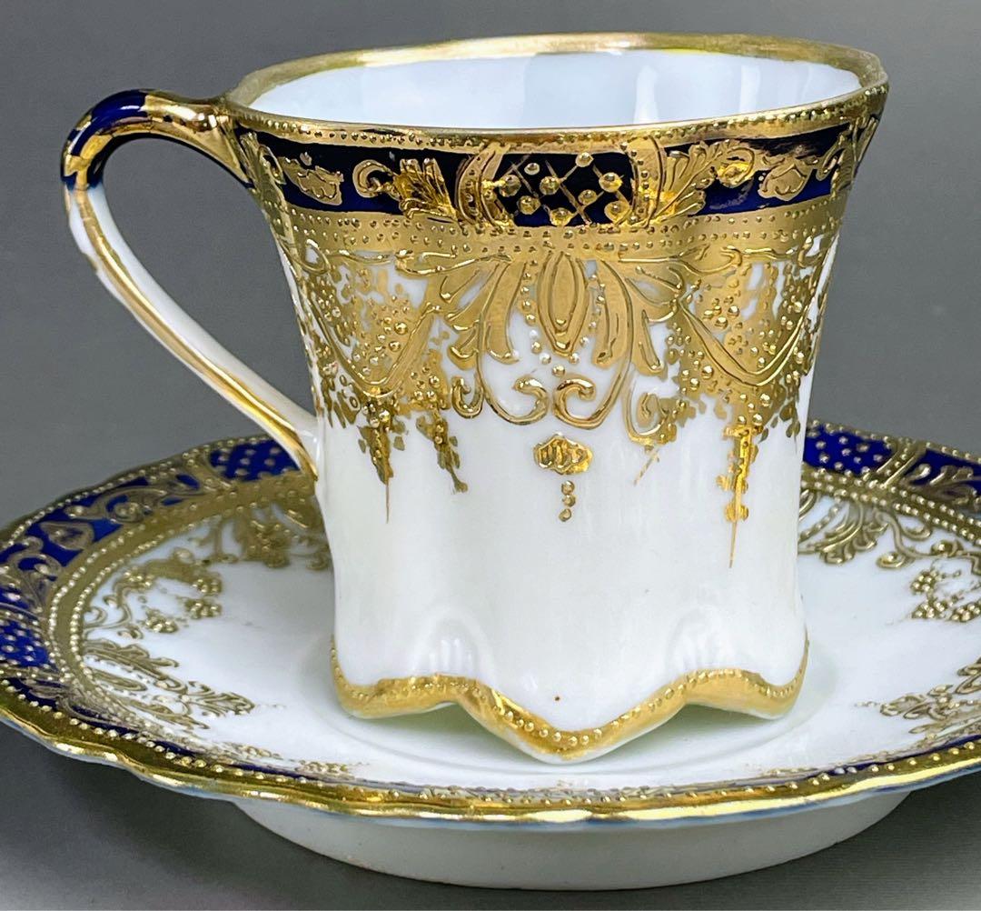 【美品】オールドノリタケ 金盛り カップ＆ソーサー 金彩 メープルリーフ
