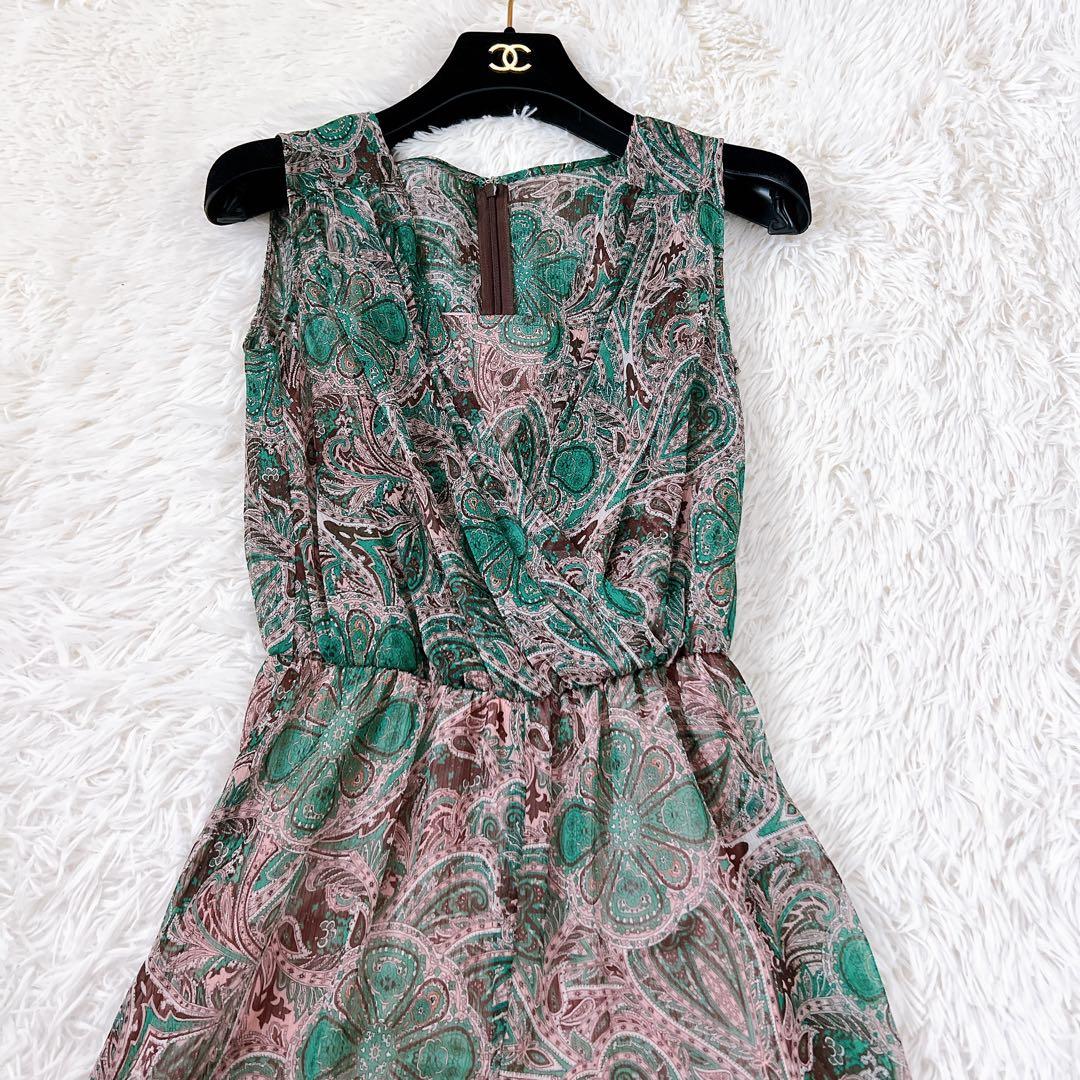 ANAYI 楊柳ペイズリー柄オールインワン 34サイズ 美品 グリーン系 完売品