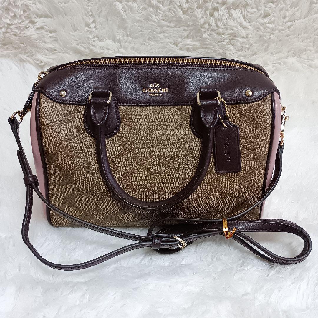 COACH コーチ シグネチャー 2WAY ショルダーバッグ ピンク ブラウン