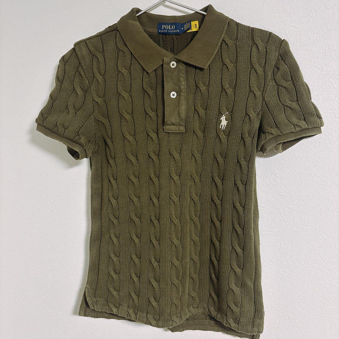 POLO Ralph Lauren ケーブルニットポロシャツ Mサイズ オリーブ