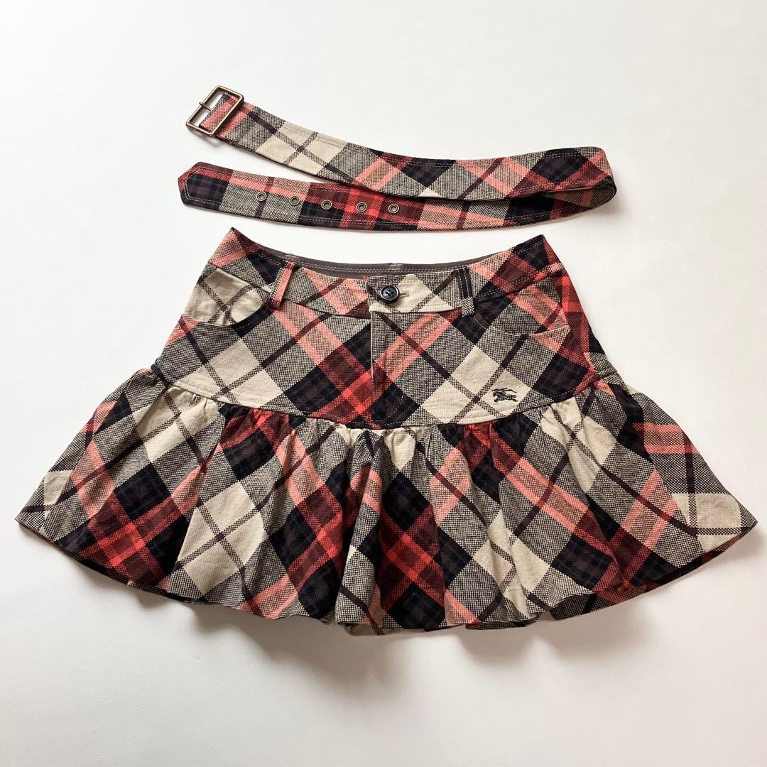 バーバリーブルーレーベル　キュロットスカート　ベルト　ノバチェック　36