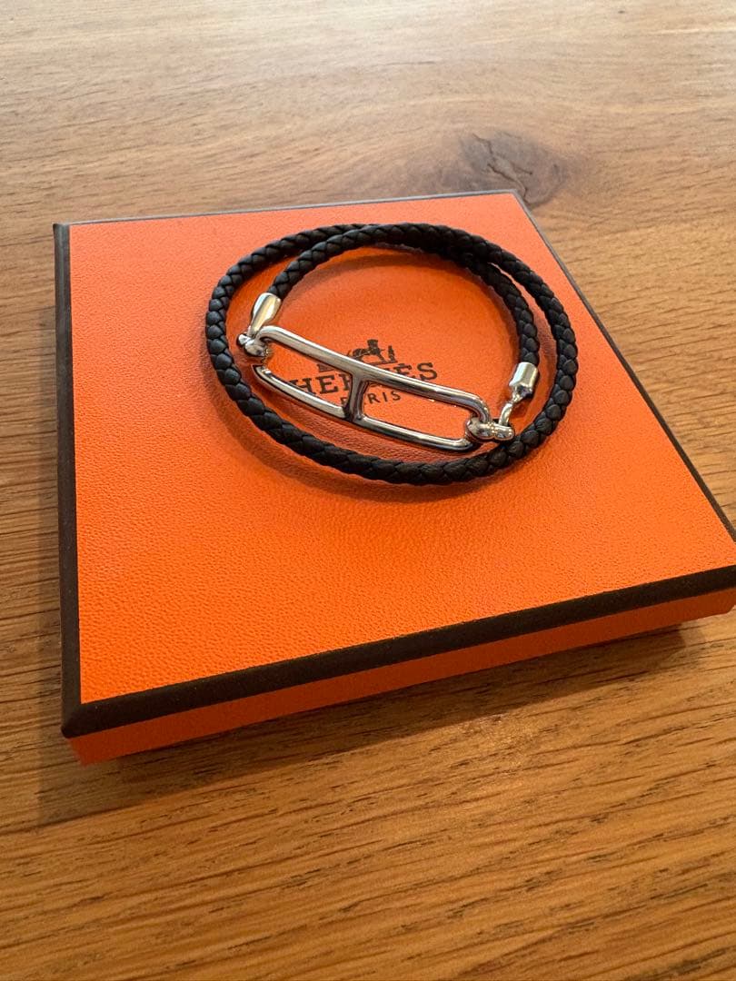 HERMES ルリ　 ブラックレザーバングル　サイズT2