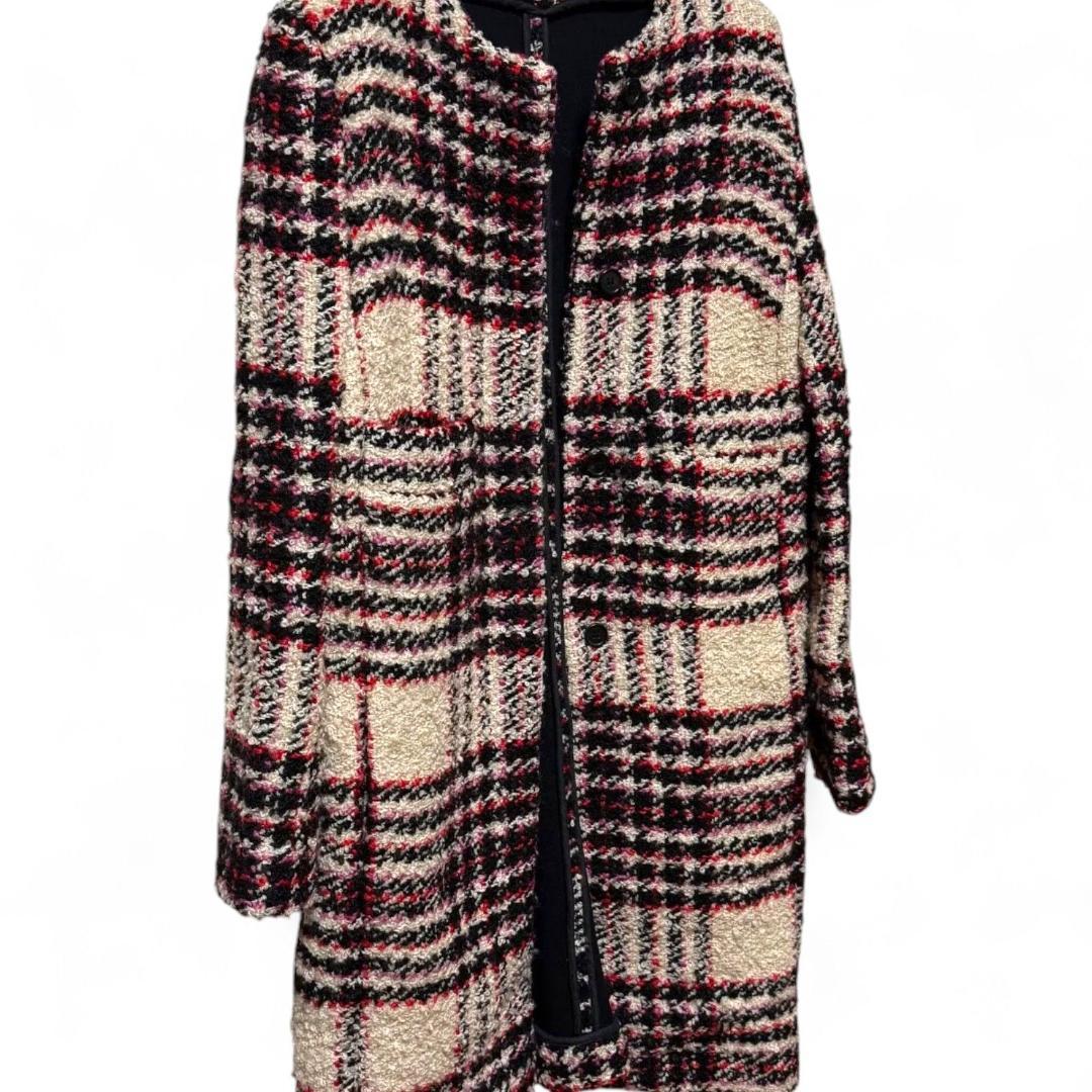 美品 MARNI マルチノーカラー ツイード チェック柄ロングコート ウール