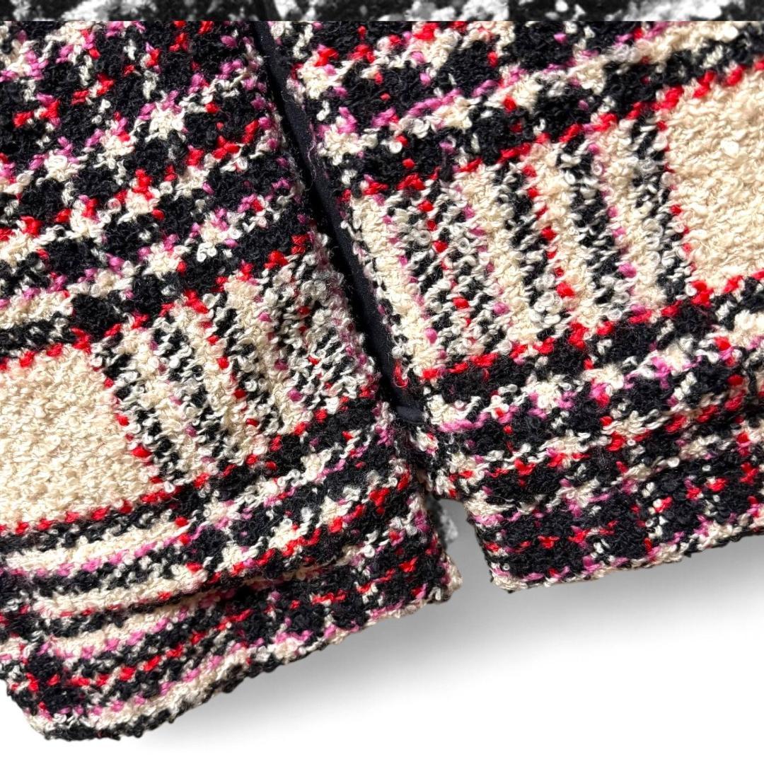 美品 MARNI マルチノーカラー ツイード チェック柄ロングコート ウール