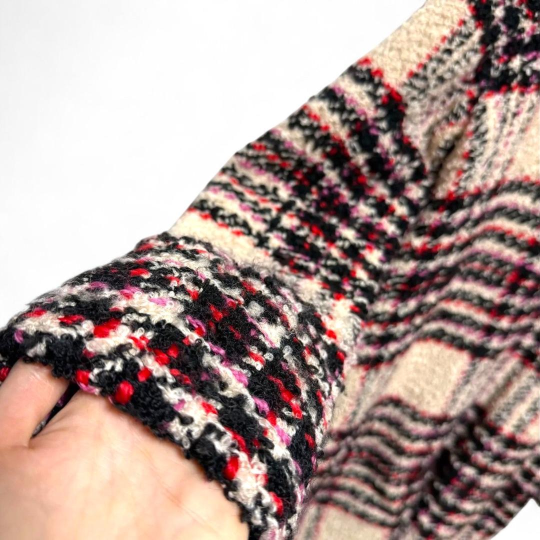 美品 MARNI マルチノーカラー ツイード チェック柄ロングコート ウール