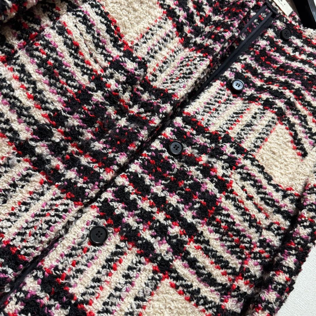美品 MARNI マルチノーカラー ツイード チェック柄ロングコート ウール