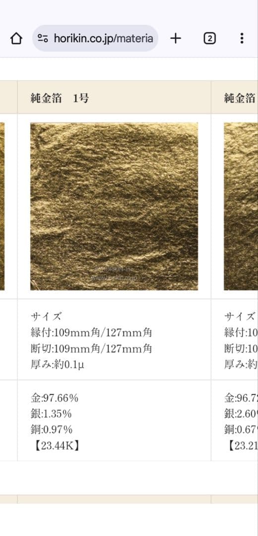 純金箔　堀金箔粉株式会社製