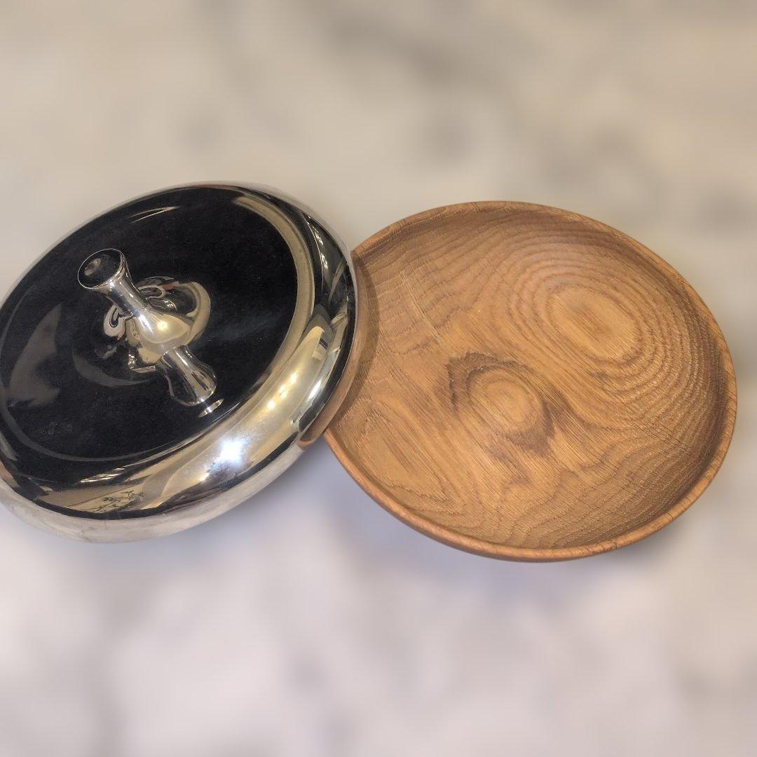 ジョージ・ジェンセン　菓子入れ ステンレスと木製 蓋付き