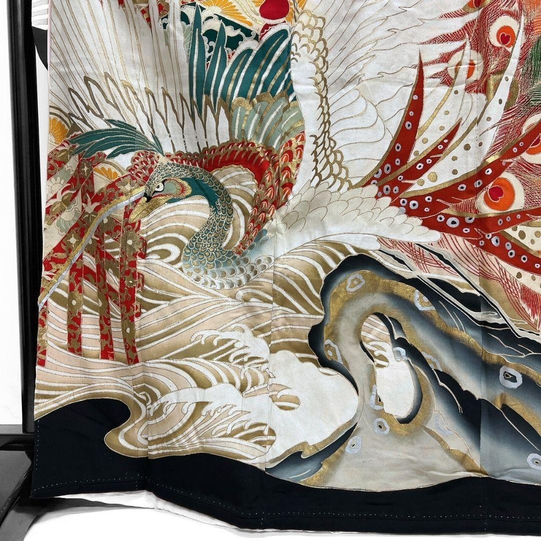 アンティーク　刺繍　金狛刺繍　鳳凰　羽模様　振袖　引き摺り　着物　104a p
