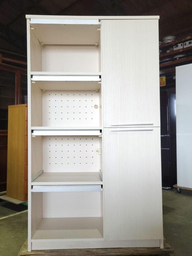 レンジボード フラップ扉収納付き キッチンボード ホワイト　食器棚