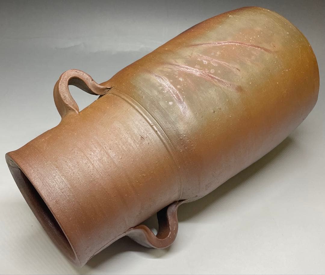 人間国宝　藤原雄　鵬雲斎書付　備前手付花器　大作30cm 　chi399