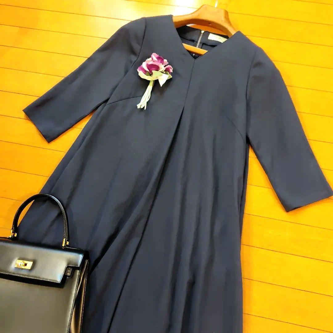 真*君様 レリアン 近年モデルネイビー Vネック Aライン ワンピース 七分袖9