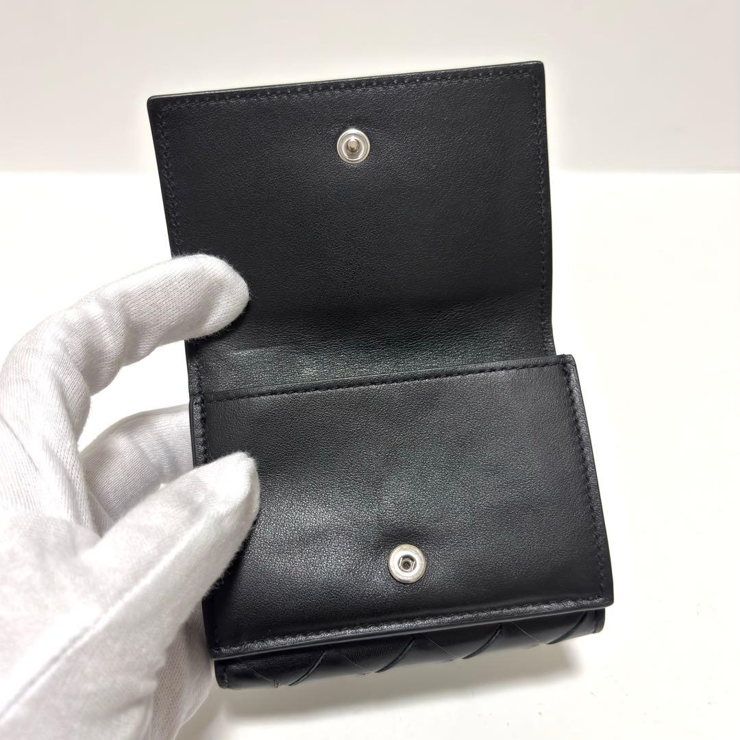 517✨美品✨ボッテガヴェネタ 三つ折り財布 イントレチャート レザー ブラック