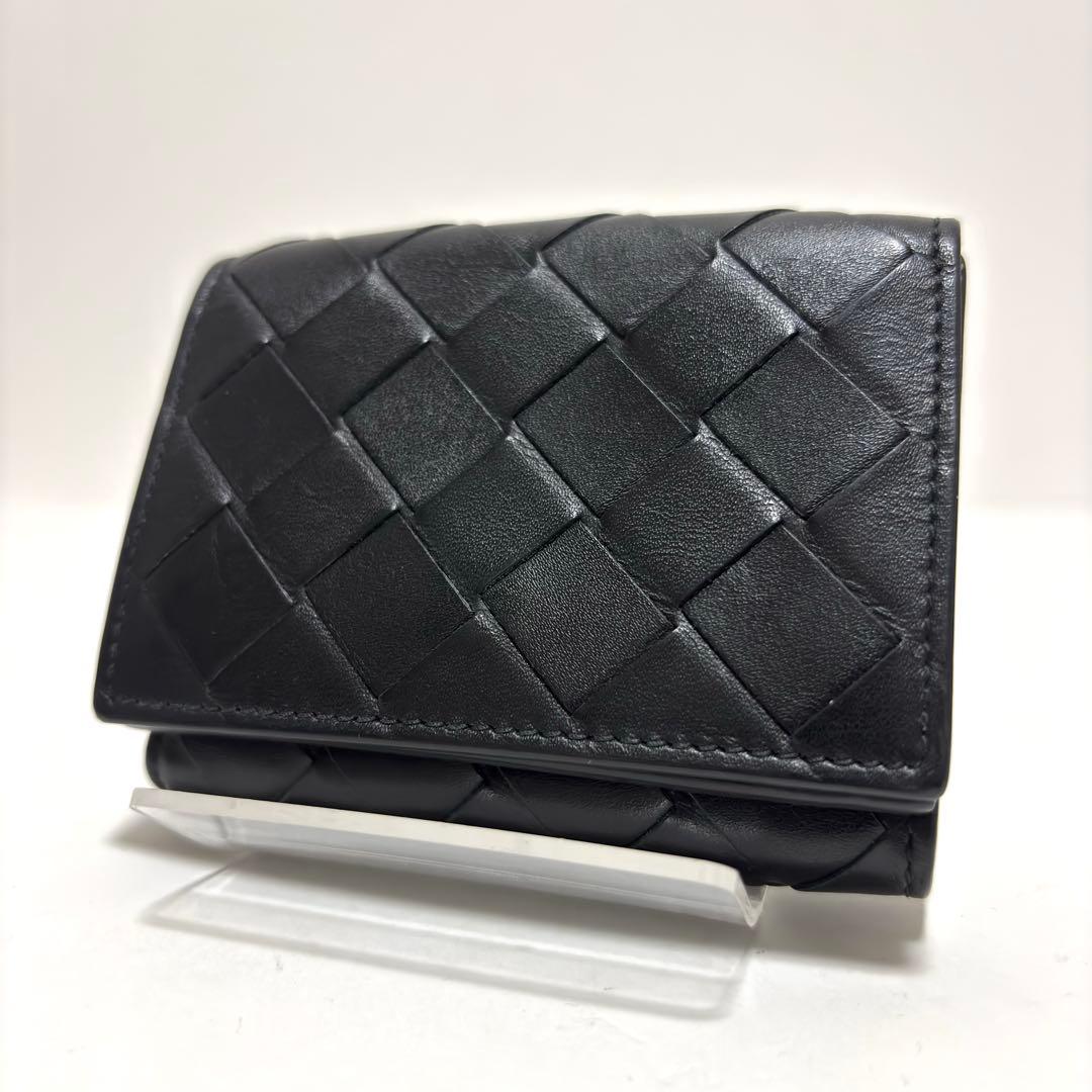 517✨美品✨ボッテガヴェネタ 三つ折り財布 イントレチャート レザー ブラック