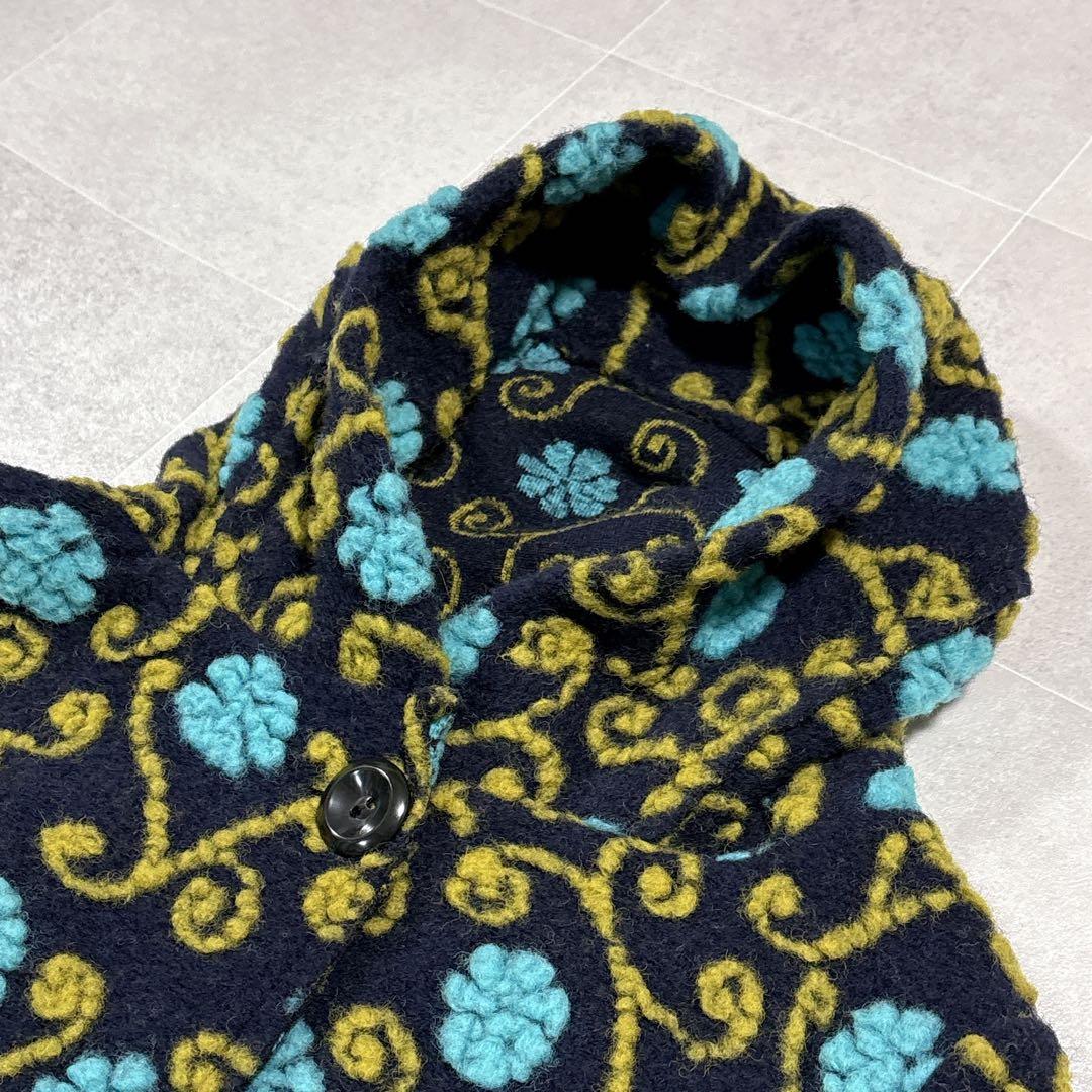 イタリア製　縮絨ウール　総柄　フーディー　ニットコート　ミドルコート