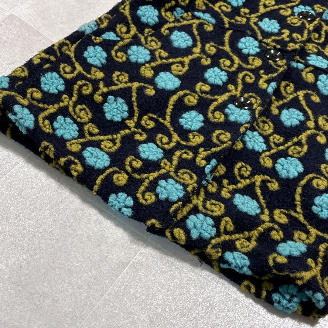 イタリア製　縮絨ウール　総柄　フーディー　ニットコート　ミドルコート