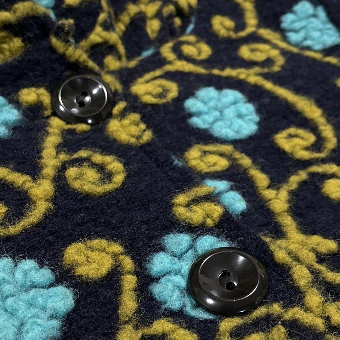 イタリア製　縮絨ウール　総柄　フーディー　ニットコート　ミドルコート