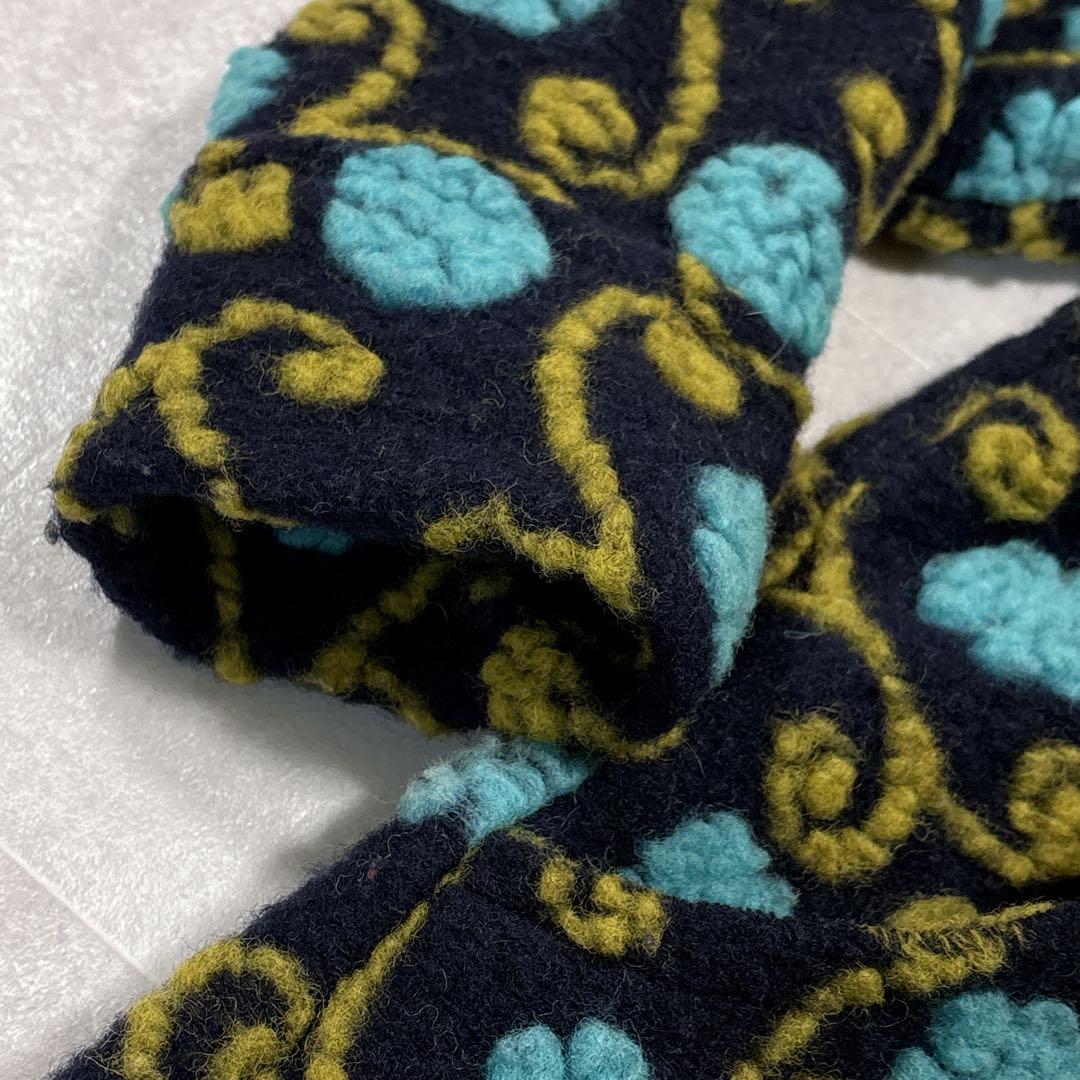 イタリア製　縮絨ウール　総柄　フーディー　ニットコート　ミドルコート