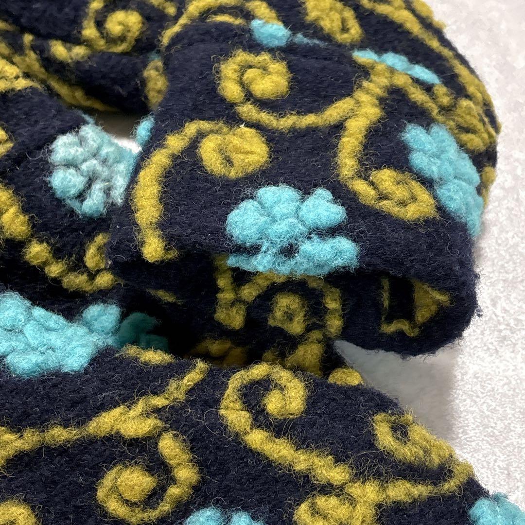 イタリア製　縮絨ウール　総柄　フーディー　ニットコート　ミドルコート