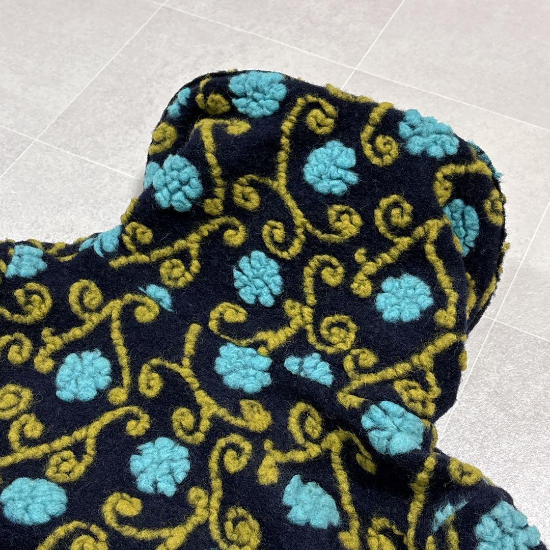 イタリア製　縮絨ウール　総柄　フーディー　ニットコート　ミドルコート