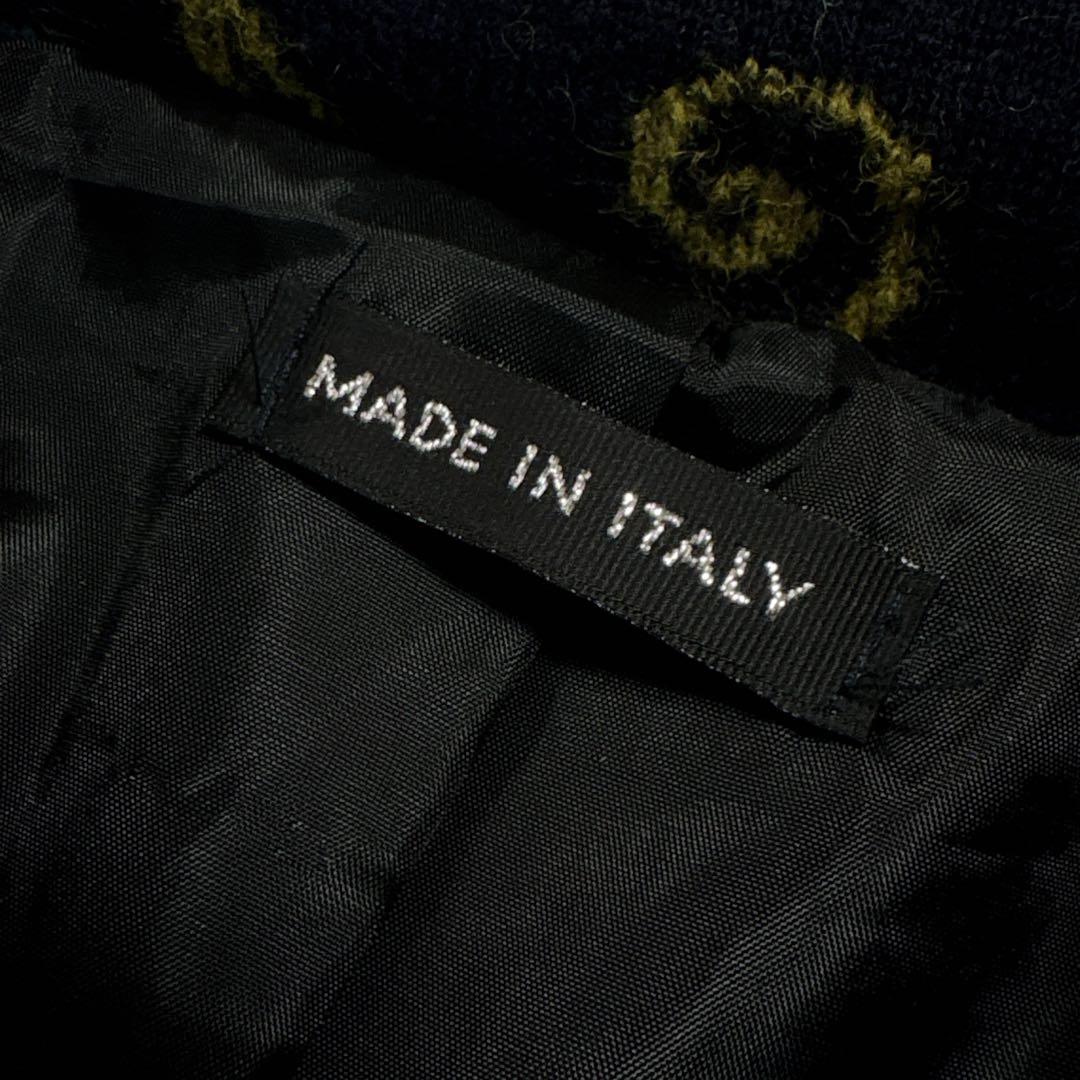 イタリア製　縮絨ウール　総柄　フーディー　ニットコート　ミドルコート