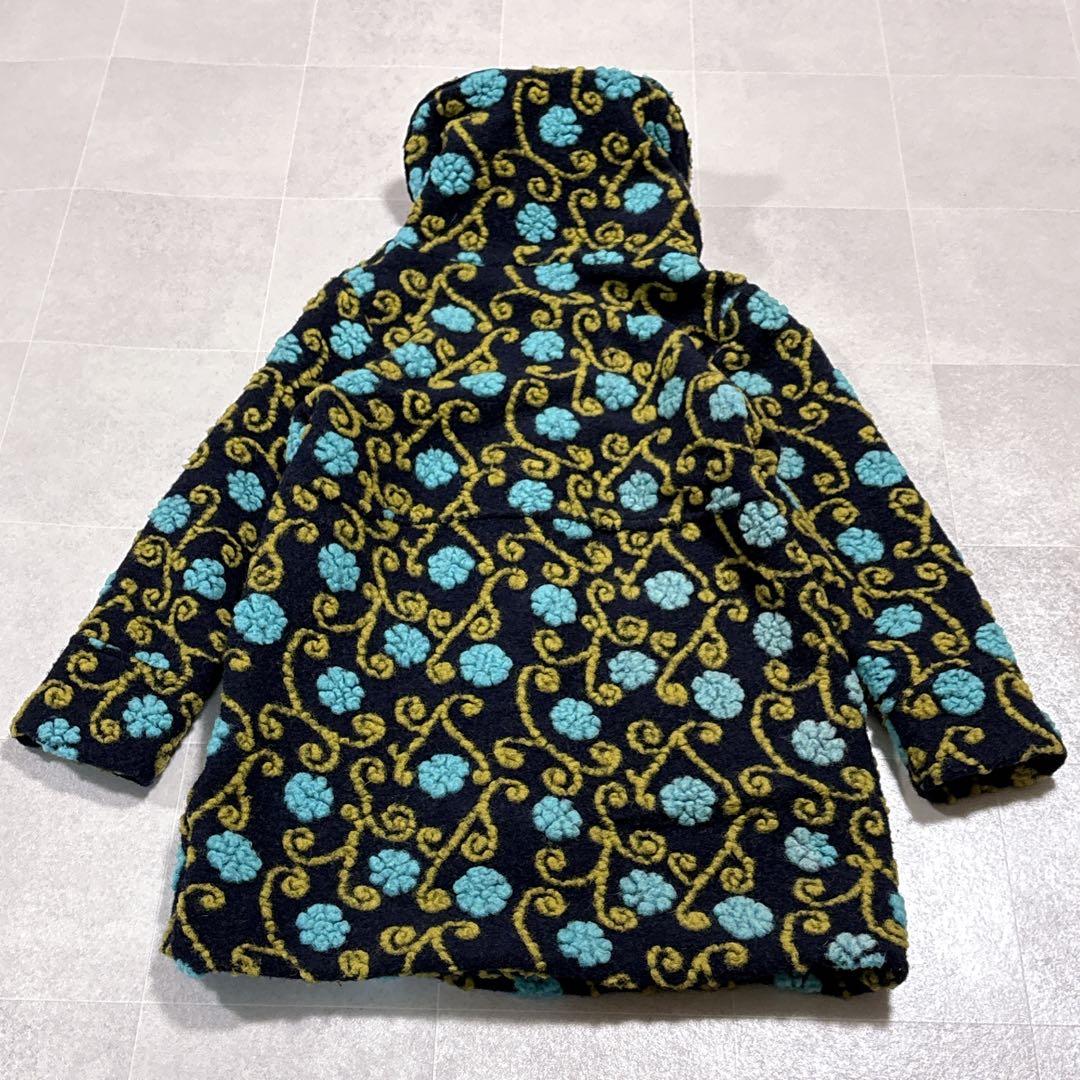 イタリア製　縮絨ウール　総柄　フーディー　ニットコート　ミドルコート