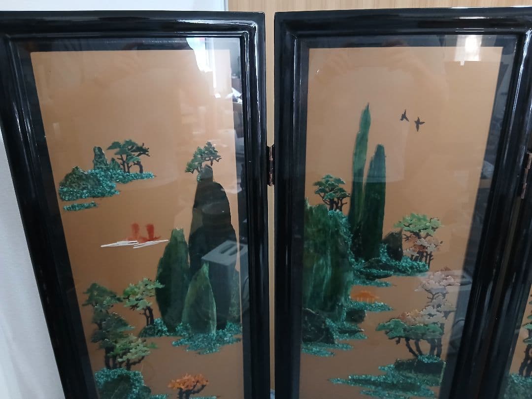 中国漆塗り 屏風 折り畳み衝立