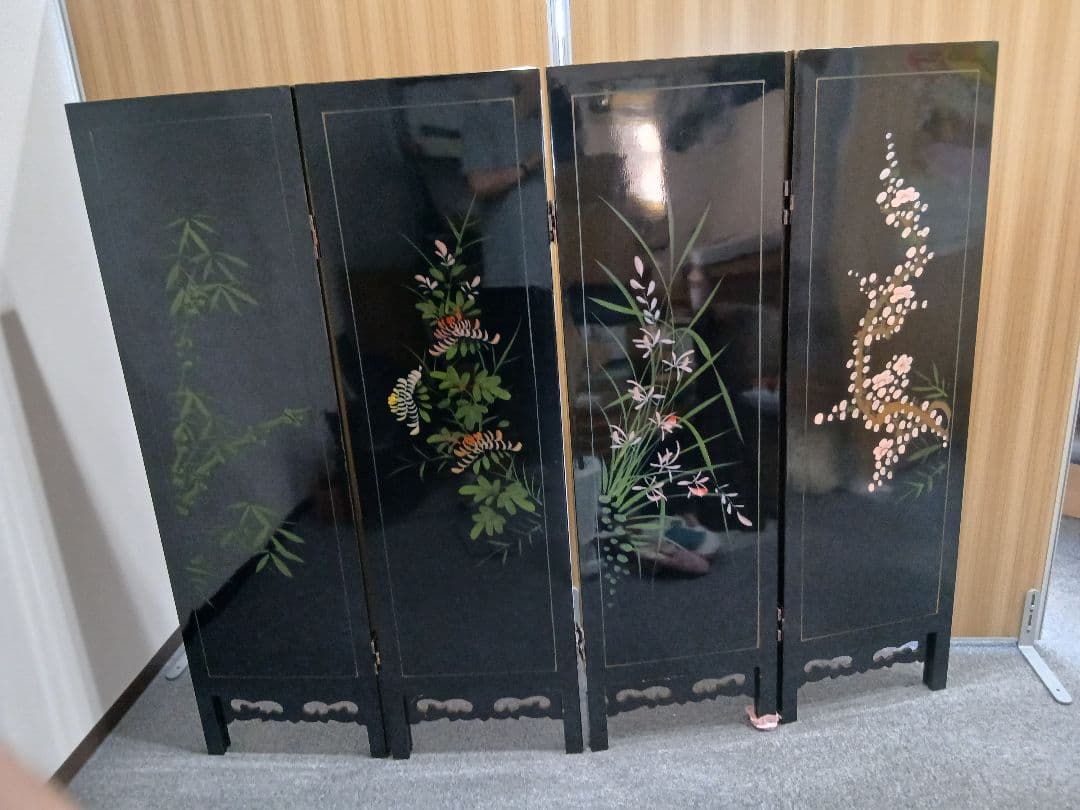 中国漆塗り 屏風 折り畳み衝立