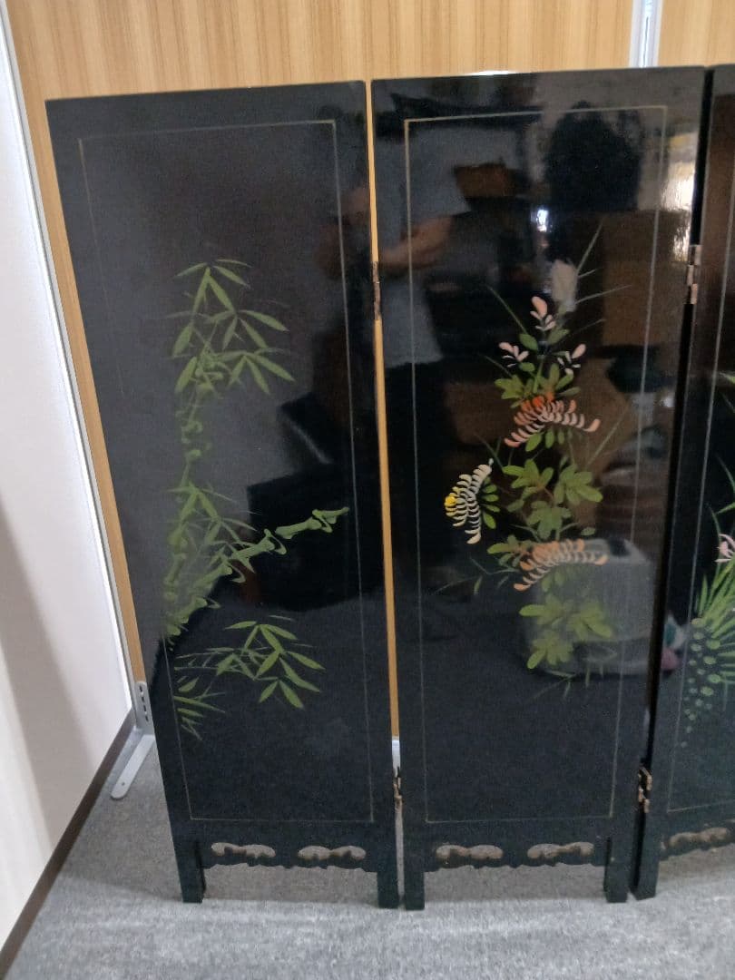 中国漆塗り 屏風 折り畳み衝立