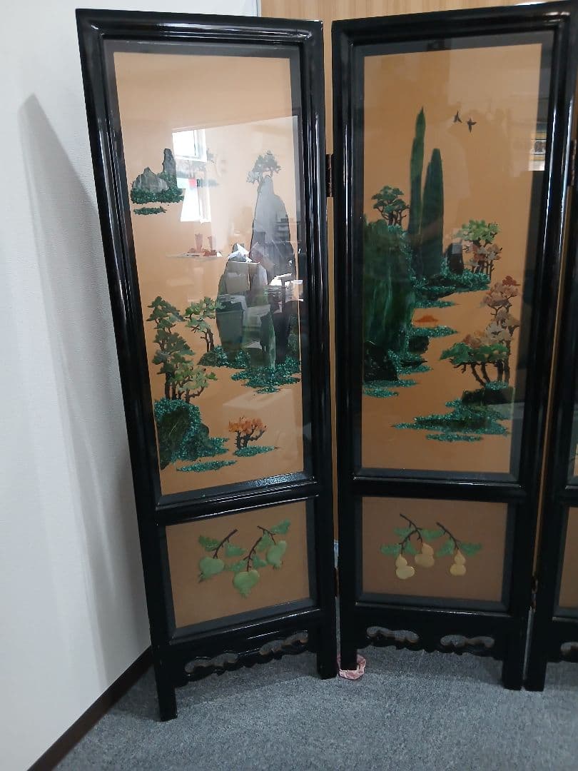 中国漆塗り 屏風 折り畳み衝立