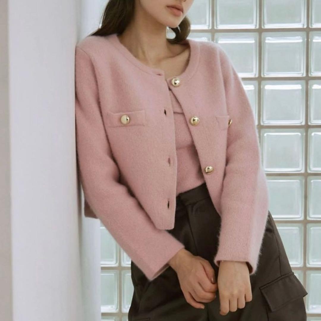 【LAGUNAMOON】CHN ラクーン ニット ジャケット ピンク