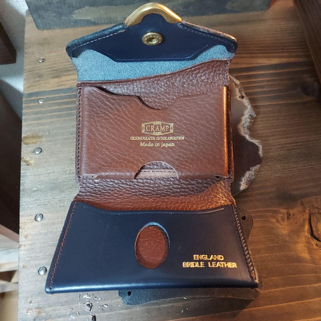 池之端銀革店 CRAMP ネイビー 三つ折り財布 日本製