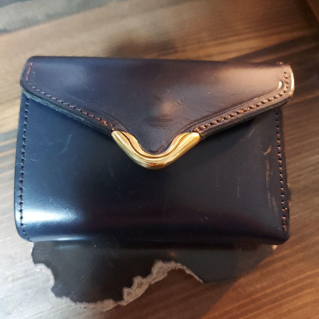 池之端銀革店 CRAMP ネイビー 三つ折り財布 日本製