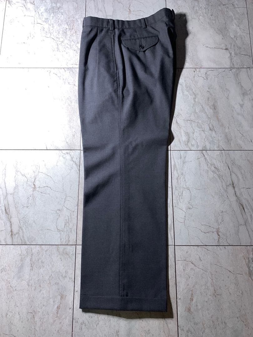 90s ラルフローレン 2タック ウール ワイド スラックス グレー W33