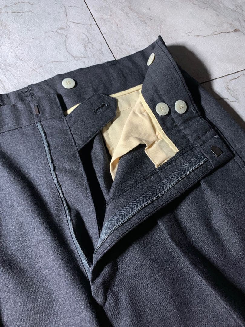 90s ラルフローレン 2タック ウール ワイド スラックス グレー W33