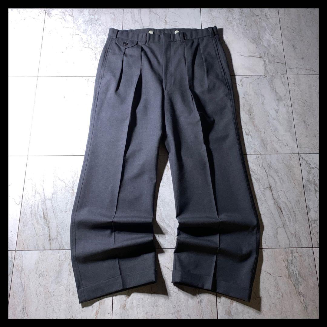 90s ラルフローレン 2タック ウール ワイド スラックス グレー W33