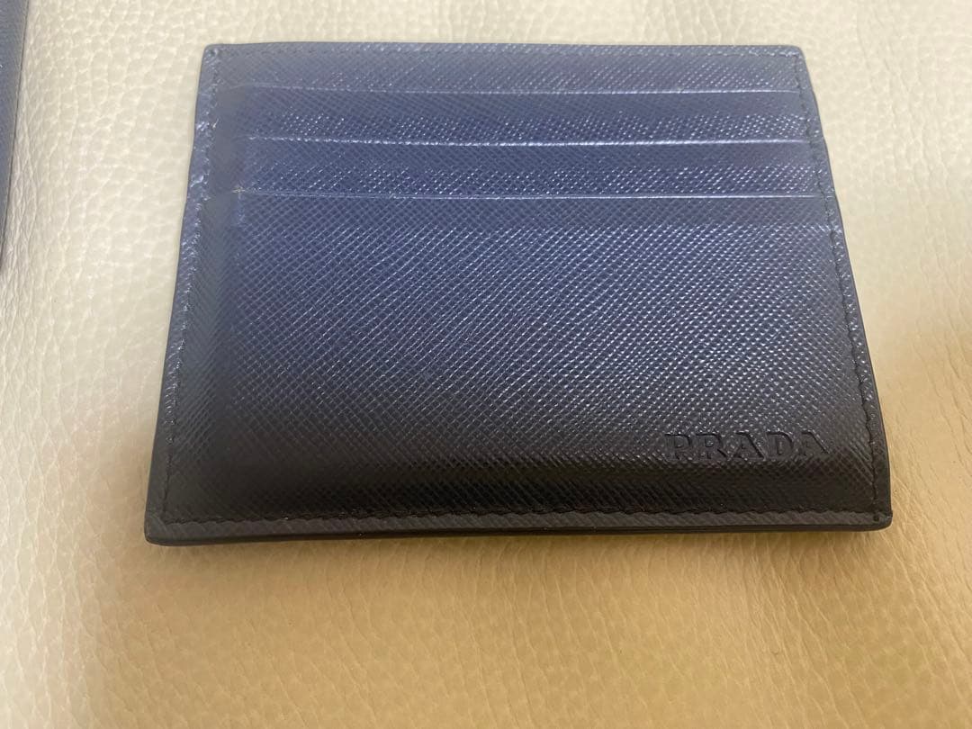 PRADA ネイビー レザー マネークリップとカードケースのセット
