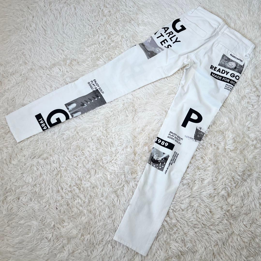 新品 パーリーゲイツ ストレッチ ロングパンツ ゴルフ コラージュ柄 白