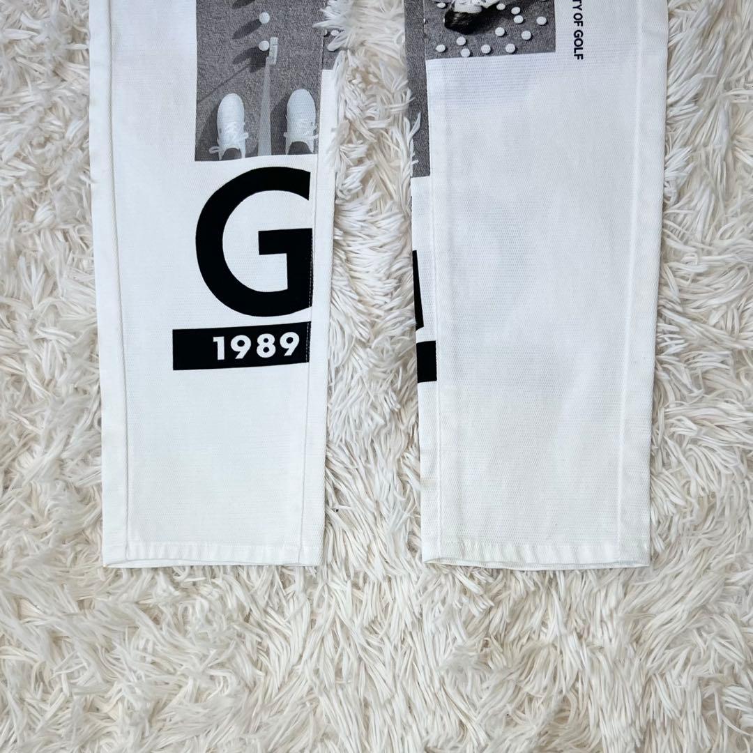 新品 パーリーゲイツ ストレッチ ロングパンツ ゴルフ コラージュ柄 白