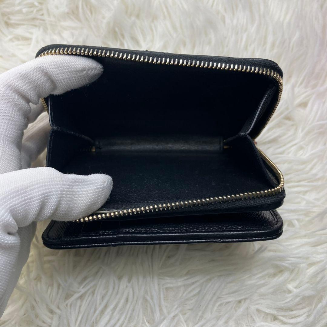 【極美品】サンローラン 財布 YSL キャビアスキン ブラック コンパクト