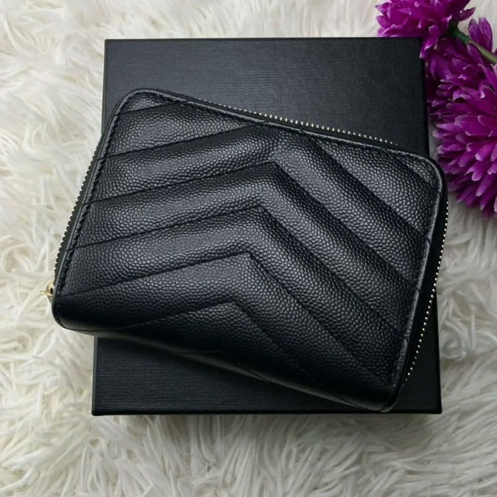 【極美品】サンローラン 財布 YSL キャビアスキン ブラック コンパクト